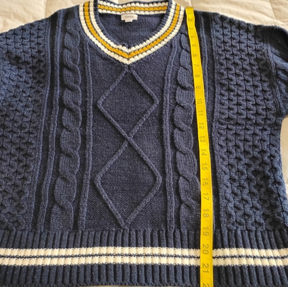Garage | Woman's Navy Collegiate V Neck Cable Knit Yacht Club Sweater | Size XS - Picture 6 of 10
